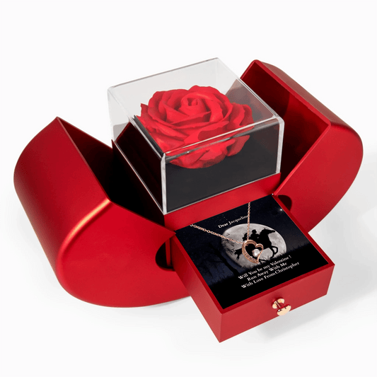 Forever Love Necklace in Yellow Gold with Red Heart Rose Box