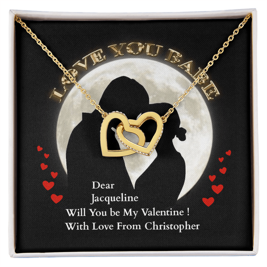 Valentines day Interlocking Hearts Pendant Necklace Jewelry gift for your Girlfriend, in White or Yellow Gold.