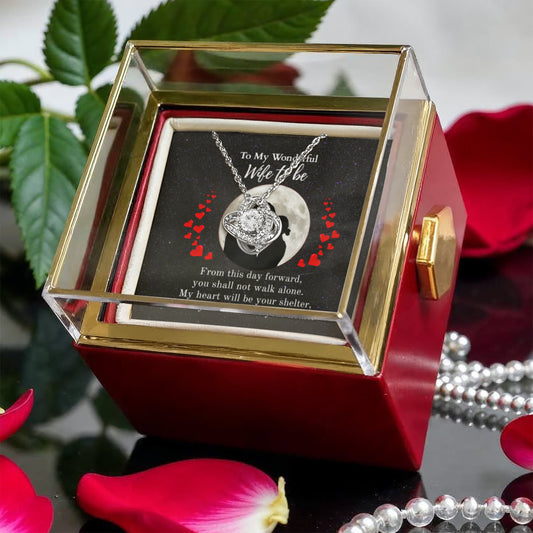 Shine On fulfillment-14K-white-gold-Love-Knot-pendant-necklace-in-Rotating-Rose-Gift-Box-Wedding-Gift-for-Bride-from-Groom.