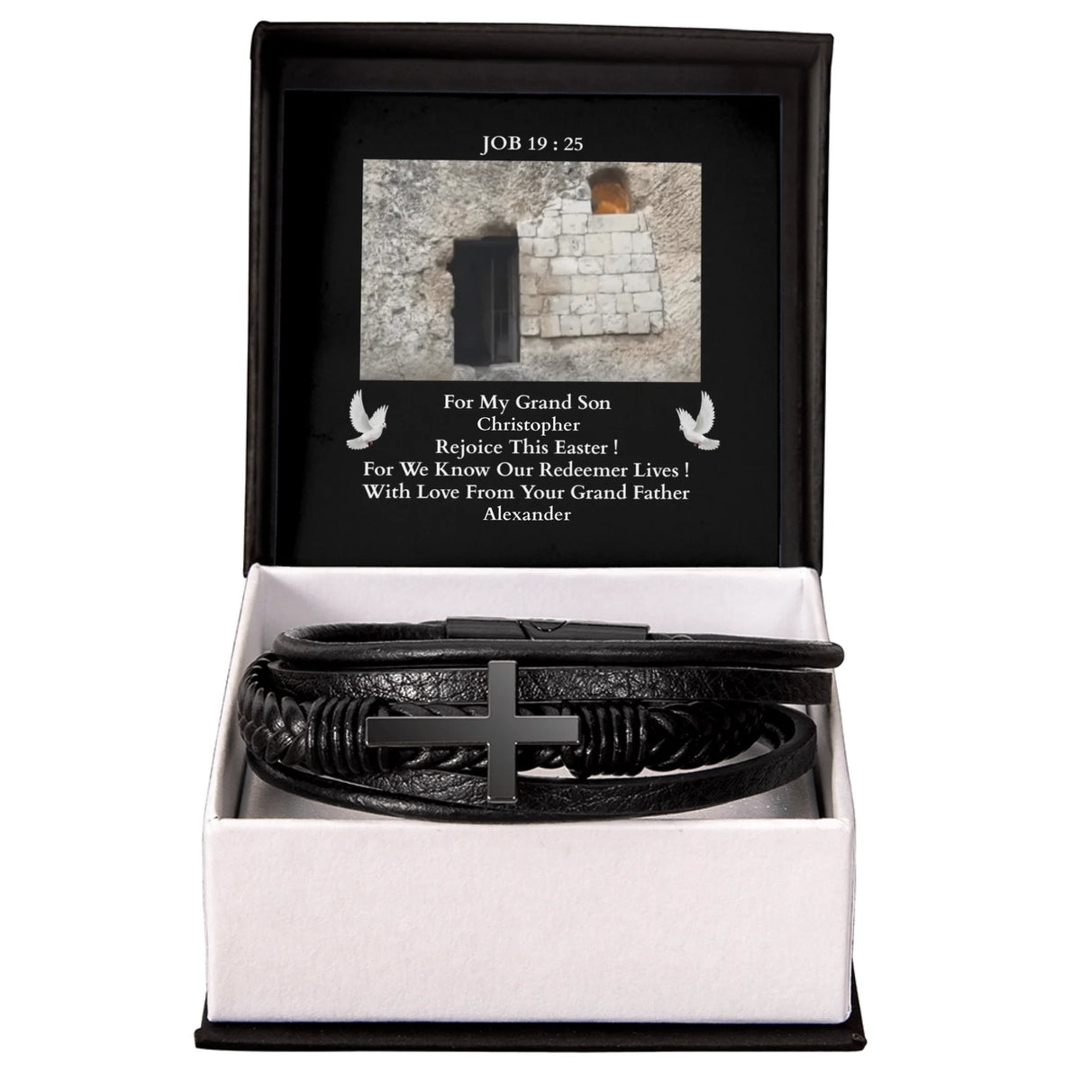 Shine On fulfillment Mens Vegan leather Bracelet in Two Tone box with personalized gift card