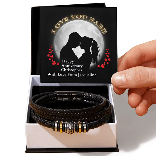 ShineOn-Fulfillment-Jewelry-Mens-leather-Bracelet-in-Two-Tone-Gift-Box-Leather-bracelet-Anniversary-Gift-for-Husband-from-Wife.
