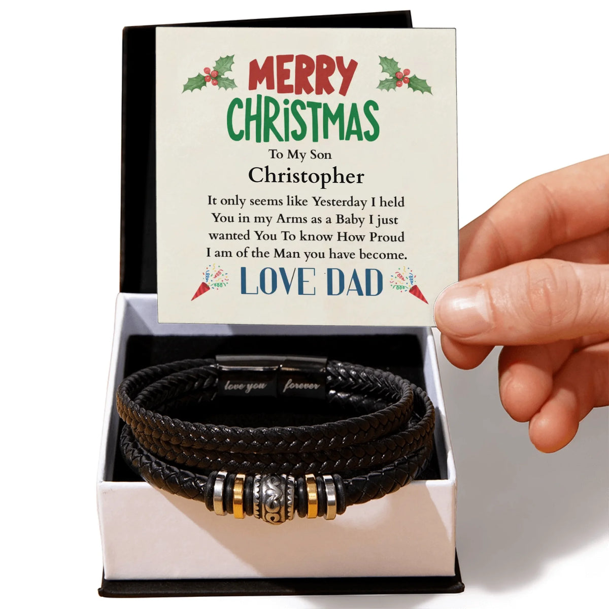 ShineOn-Fulfillment-Jewelry-Mens-bracelet-Christmas-gift-for-Son-in-Two-Tone-Gift-Box-Leather-bracelet-Christmas-Gift-for-Son-from-Dad


