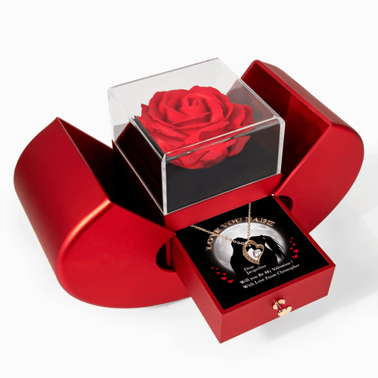 Forever Love Necklace in Yellow Gold with Red Heart Rose Box