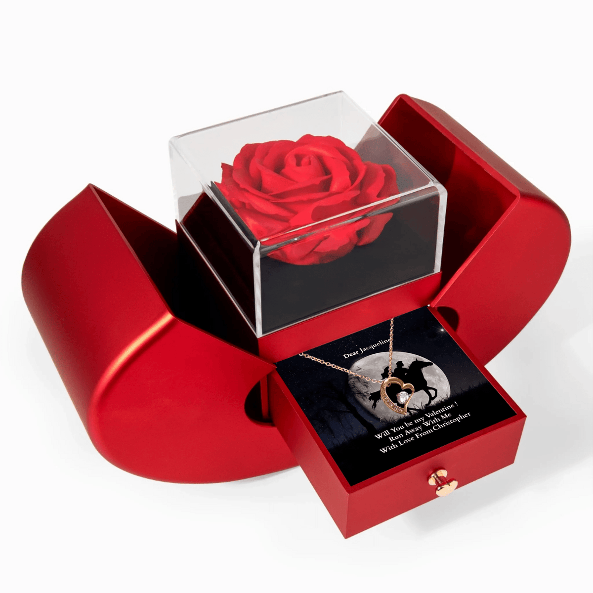 Forever Love Necklace in Yellow Gold with Red Heart Rose Box