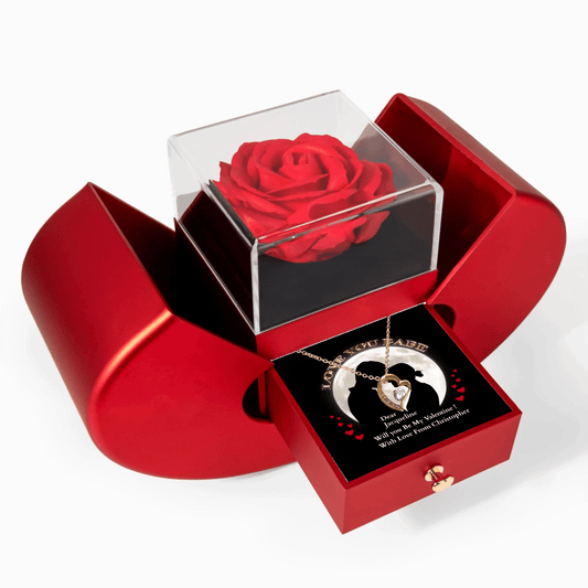 Forever Love Necklace in Yellow Gold with Red Heart Rose Box