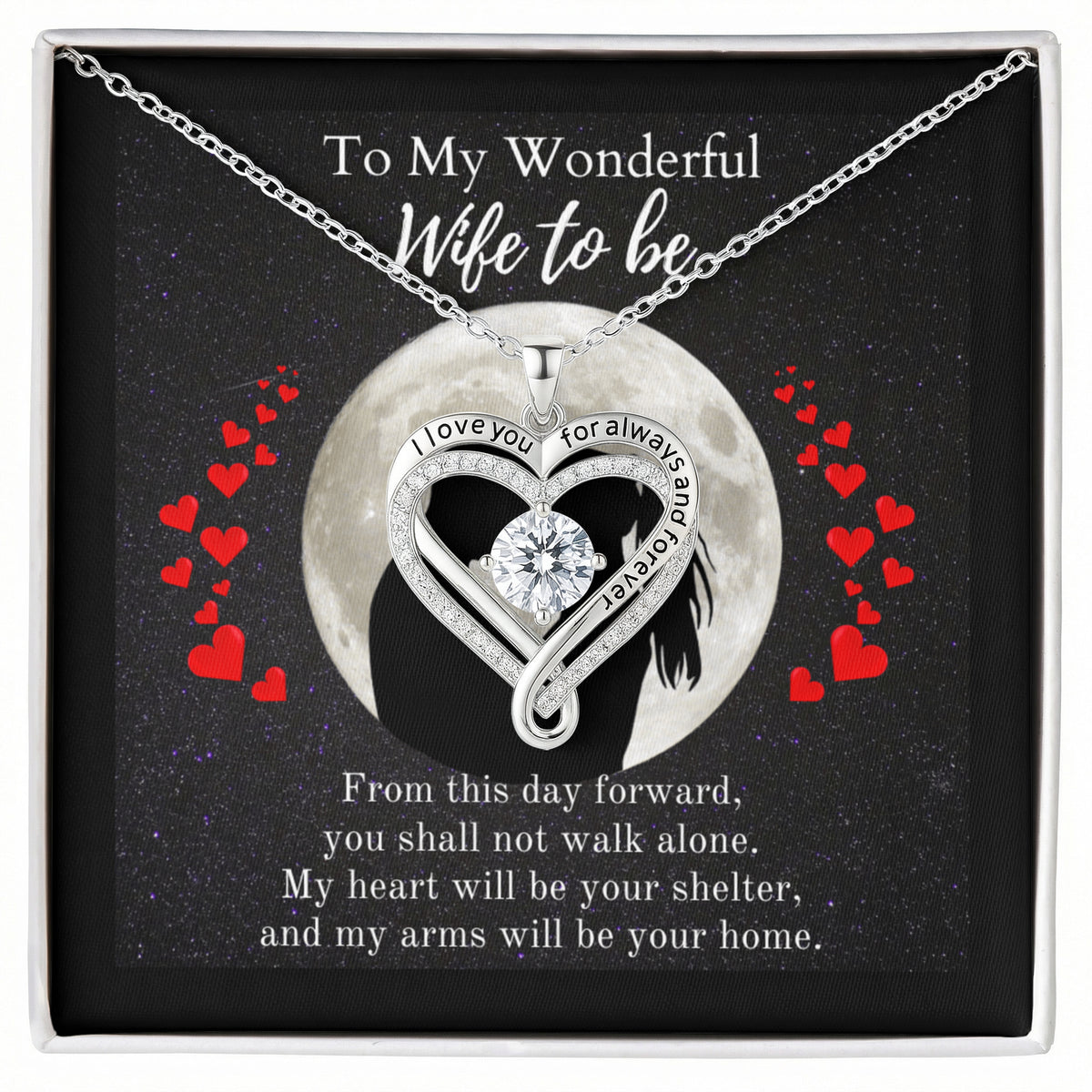 ShineOn-Fulfillment-Jewelry-14k-White-Gold-Finish-Love-you-always-engraved-heart-pendant-necklace-in-Standard-Gift-Box-Wedding-Gift-for-bride-from-groom-with-Personalized-gift-box-card.

