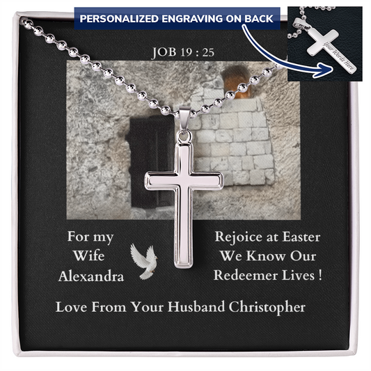 polished-stainless-steel-christian-cross-with- military-style-ball-chain-necklace-in-standard-jewelry-gift-box