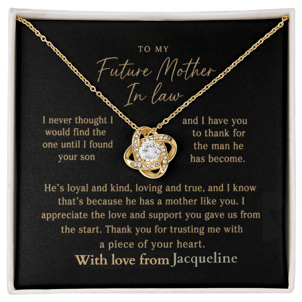 ShineOn-Fulfillment-Jewelry-18K-Yellow-Gold-Finish-Love-Knot-Pendant-necklace-in-Standard-Gift-Box-Wedding-gift-for-mother-of-groom-with-Personalized-gift-box-card. 
