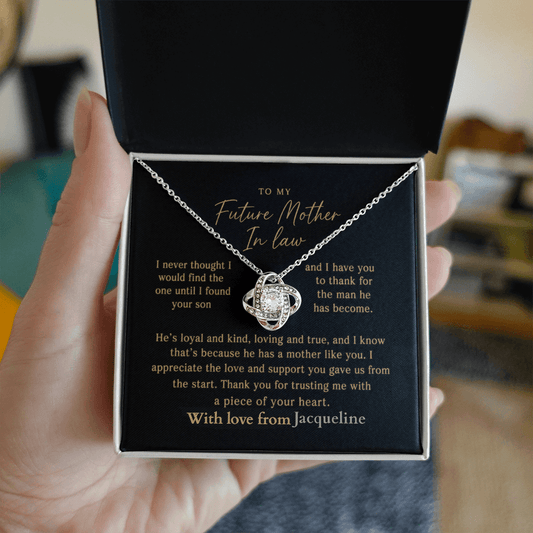 ShineOn-Fulfillment-Jewelry-14k-White-Gold-Finish-Love-Knot-Pendant-necklace-in-Standard-Gift-Box-Wedding-gift-for-mother-of-groom-with-Personalized-gift-box-card.
