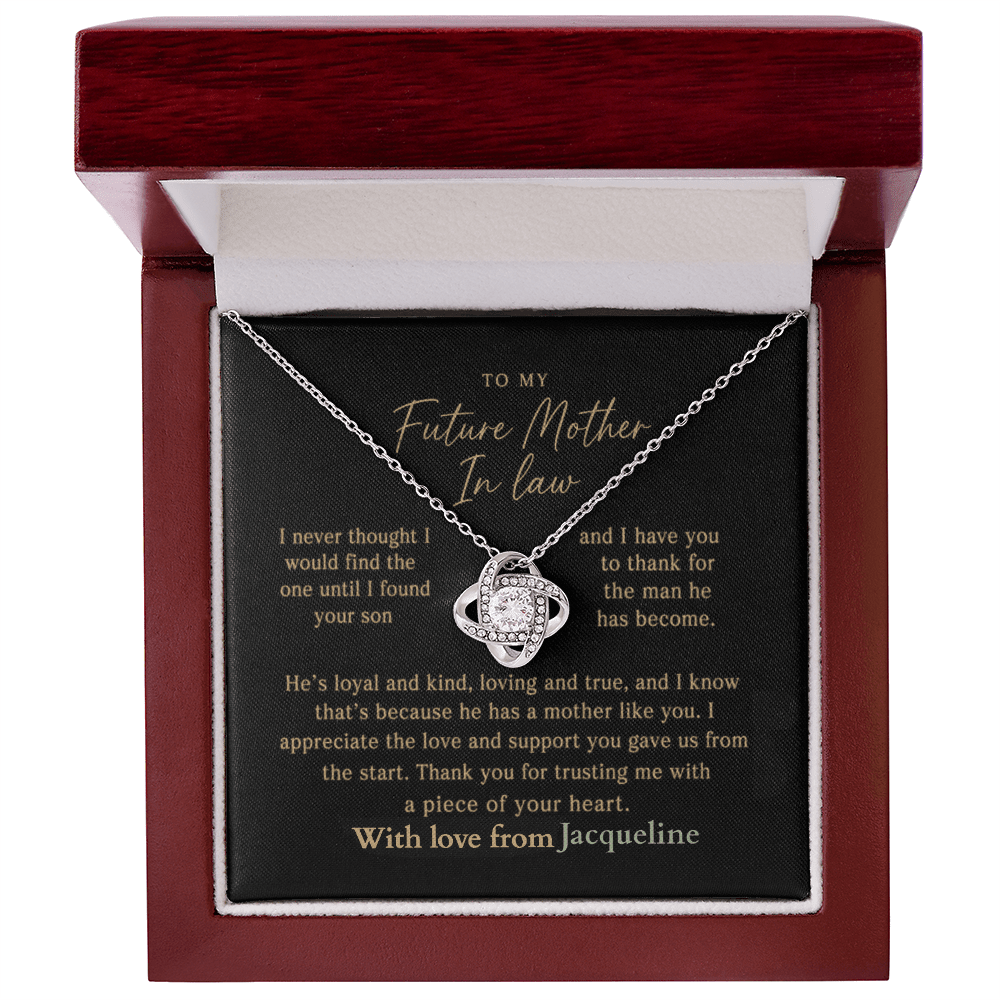 ShineOn-Fulfillment-Jewelry-14k-White-Gold-Finish-Love-Knot-Pendant-necklace-in-Luxury-Gift-Box-Wedding-gift-for-mother-of-groom-with-Personalized-gift-box-card. 

