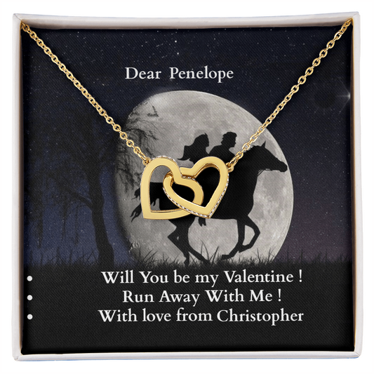 Elopement Proposal Valentines day Interlocking Hearts Necklace Gift for Girlfriend, in Yellow or White Gold