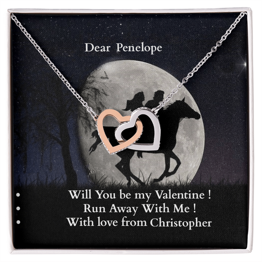 Elopement Proposal Valentines day Interlocking Hearts Necklace Gift for Girlfriend, in Yellow or White Gold