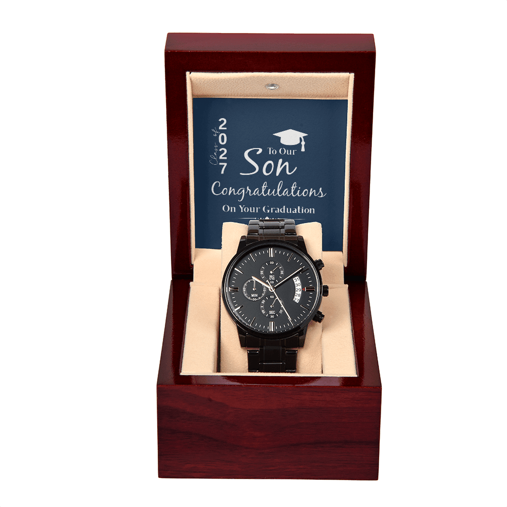 ShineOn-Fulfillment-Jewelry-Luxury-Box-with-LED-Black-Chronograph-Watch-Graduation-gift-for Son-from-Mom-and-Dad

