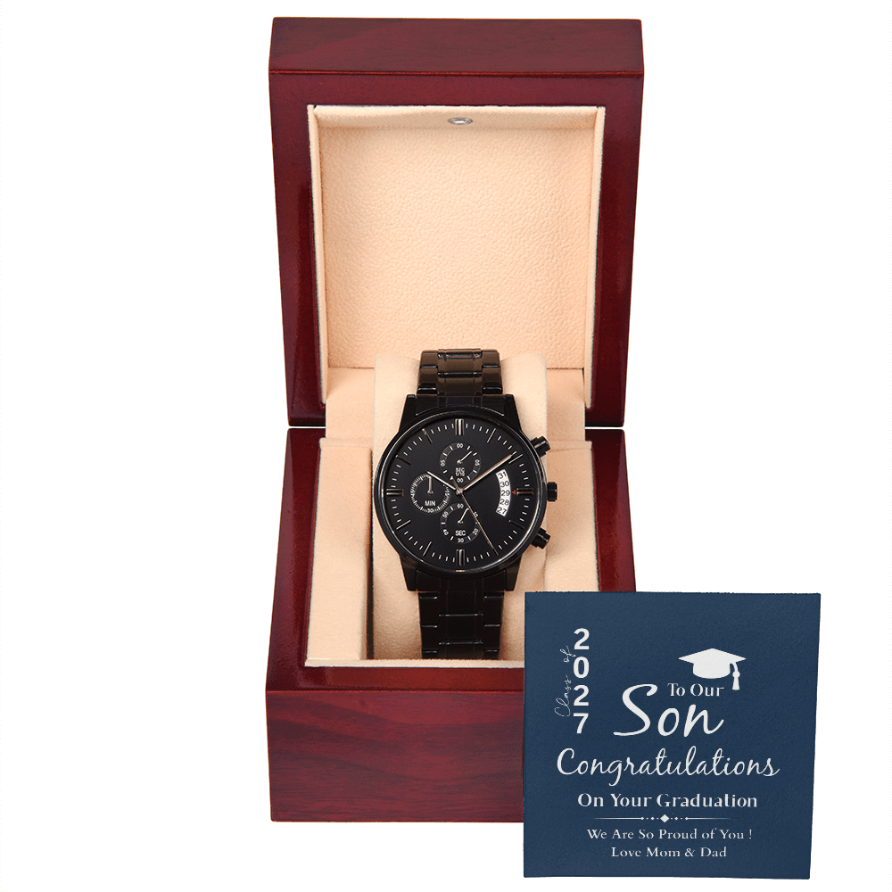 ShineOn-Fulfillment-Jewelry-Luxury-Box-with-LED-Black-Chronograph-Watch-Graduation-gift-for Son-from-Mom-and-Dad

