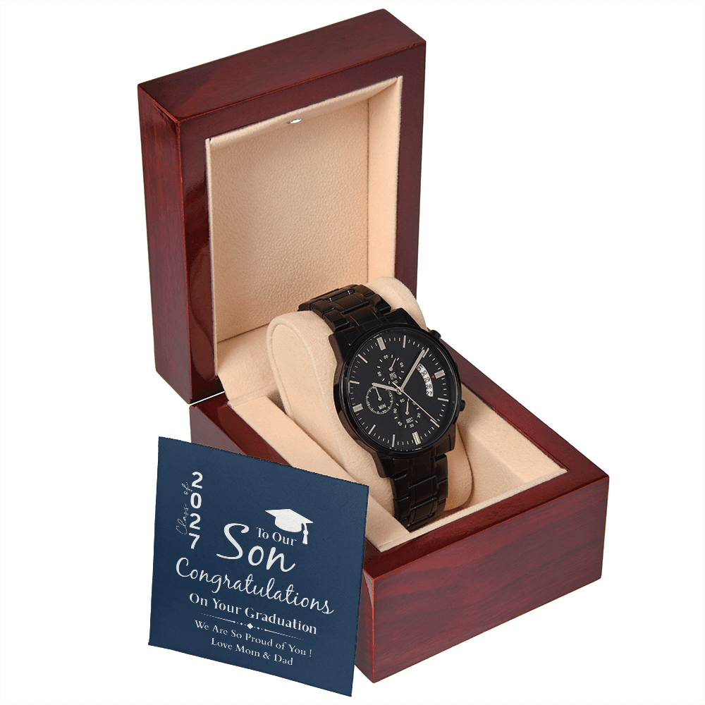ShineOn-Fulfillment-Jewelry-Luxury-Box-with-LED-Black-Chronograph-Watch-Graduation-gift-for Son-from-Mom-and-Dad

