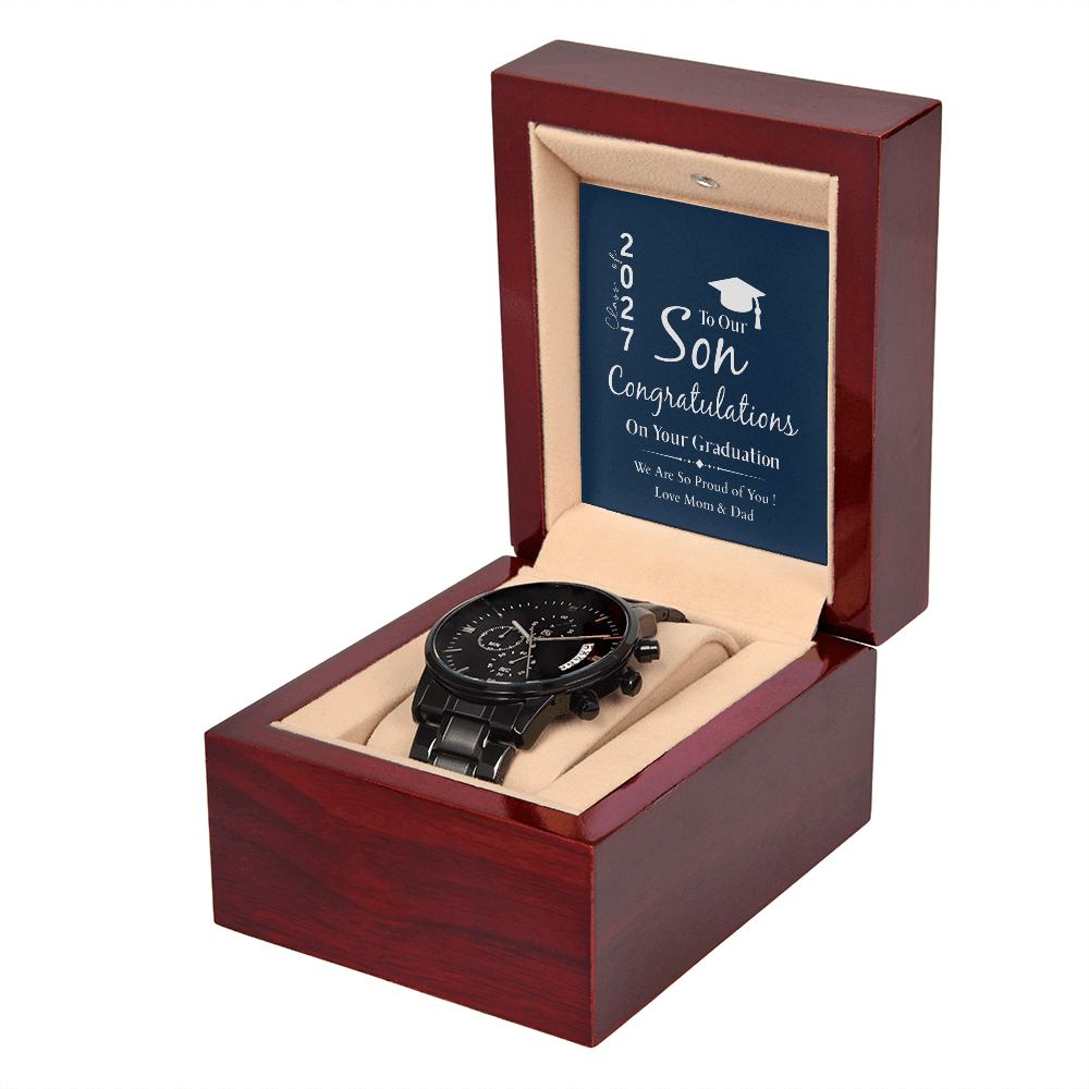 ShineOn-Fulfillment-Jewelry-Luxury-Box-with-LED-Black-Chronograph-Watch-Graduation-gift-for Son-from-Mom-and-Dad

