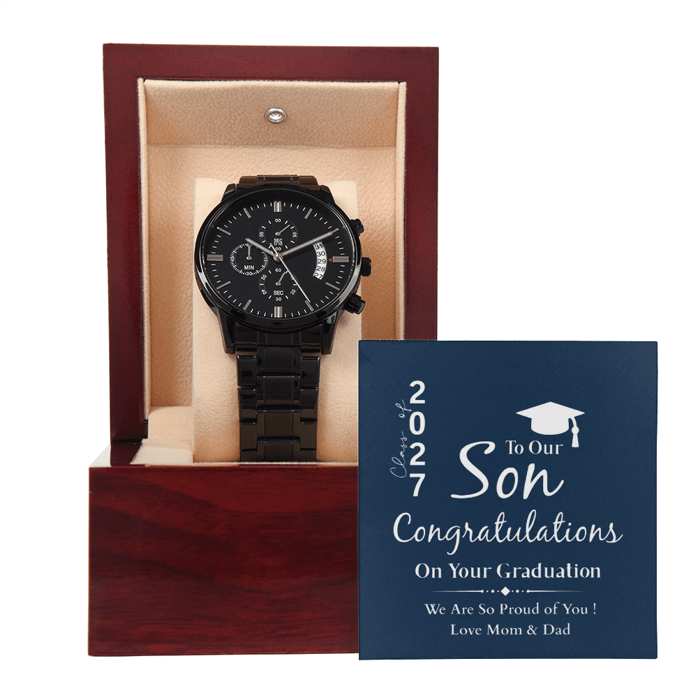 ShineOn-Fulfillment-Jewelry-Luxury-Box-with-LED-Black-Chronograph-Watch-Graduation-gift-for Son-from-Mom-and-Dad

