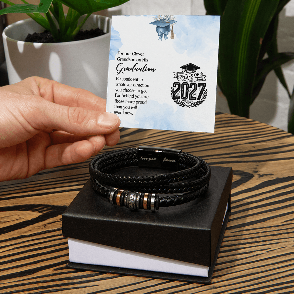 ShineOn-Fulfillment-Jewelry-Mens-leather-Bracelet-in-Two-Tone-Gift-Box-Leather-bracelet-Graduation-Gift-for-Grandson
