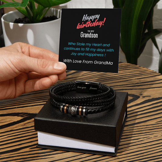 ShineOn-Fulfillment-Jewelry-Mens-Leather-bracelet-in-Two-Tone-Gift-box- Leather-bracelet-Birthday-Gift-for-GrandSon.