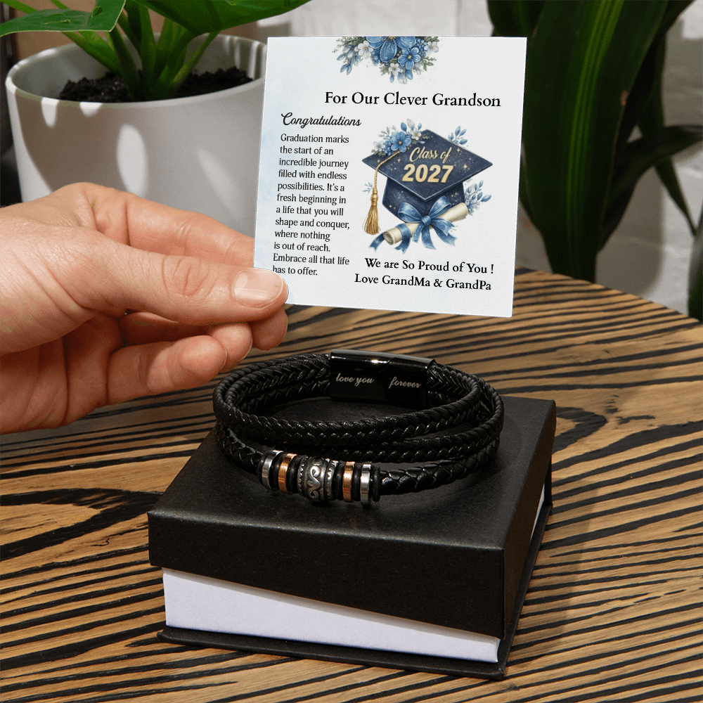 ShineOn-Fulfillment-Jewelry-Mens-leather-Bracelet-in-Two-Tone-Gift-Box-Leather-bracelet-Graduation-Gift-for-Grandson
