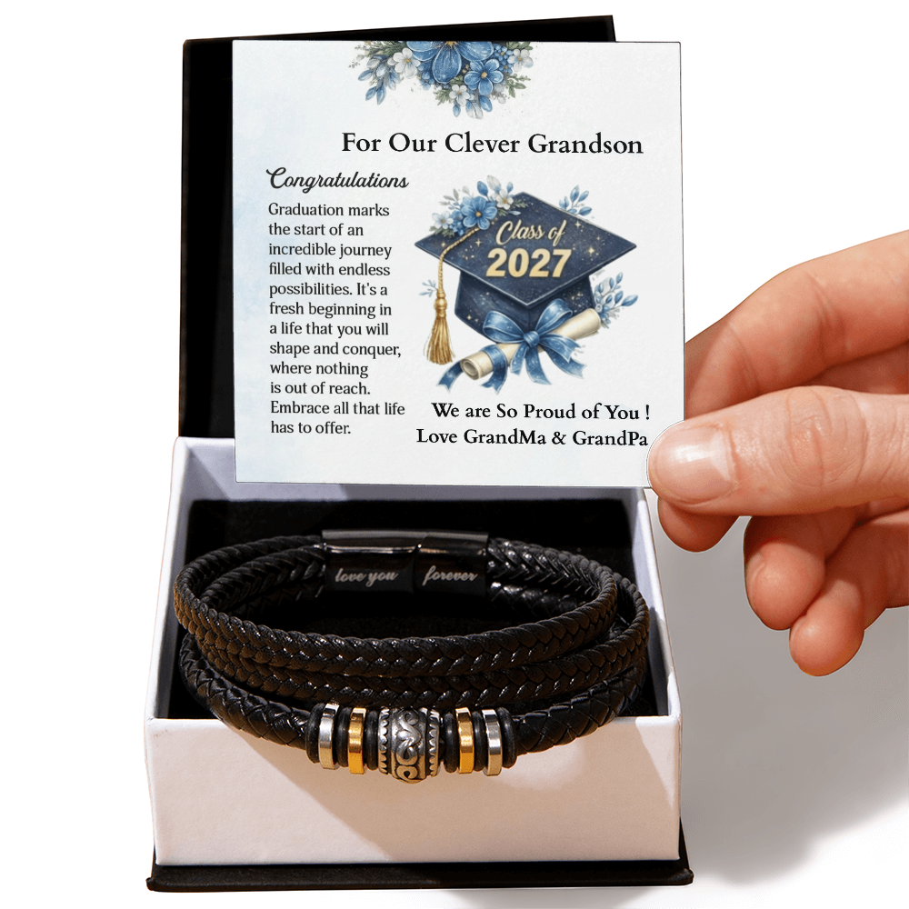 ShineOn-Fulfillment-Jewelry-Mens-leather-Bracelet-in-Two-Tone-Gift-Box-Leather-bracelet-Graduation-Gift-for-Grandson
