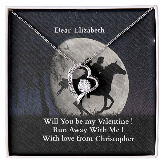 Elopement Proposal Valentines day gift for girlfriend, Forever Love heart pendant necklace, in Yellow or White Gold.