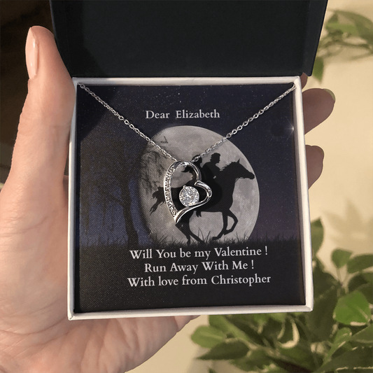 Elopement Proposal Valentines day gift for girlfriend, Forever Love heart pendant necklace, in Yellow or White Gold.