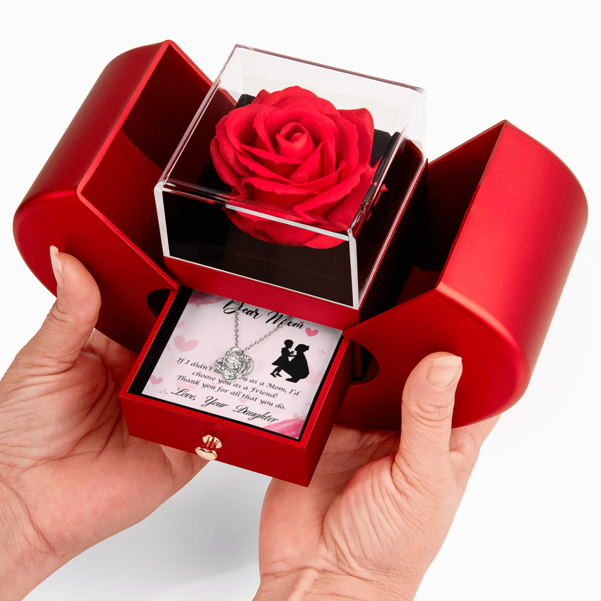 ShineOn-Fulfillment-Jewelry-14k-White-Gold-Finish-Forever-Love-Knot-Pendant-Necklace-in-Red-Heart-Rose-Gift-Box- Mothers-day-necklace-for-Mom-from Daughter.        
