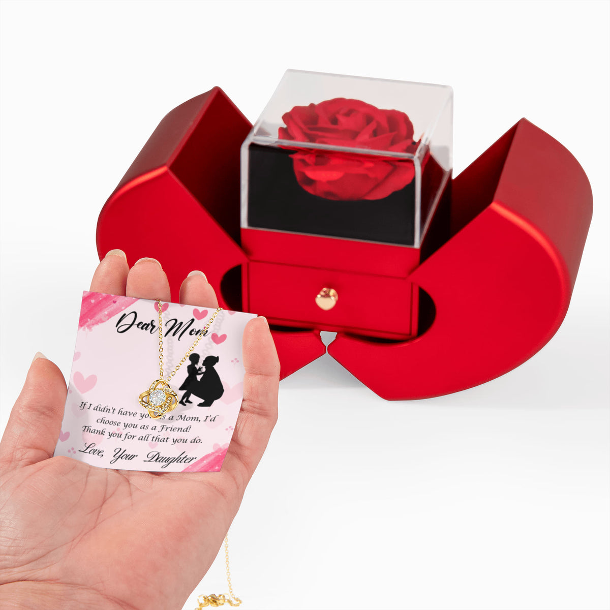 ShineOn-Fulfillment-Jewelry-18k-Yellow-Gold-Finish-Forever-Love-Knot-Pendant-Necklace-in- Red-Heart-Rose-Gift-Box- Mothers-day-necklace-for-Mom-from Daughter. 