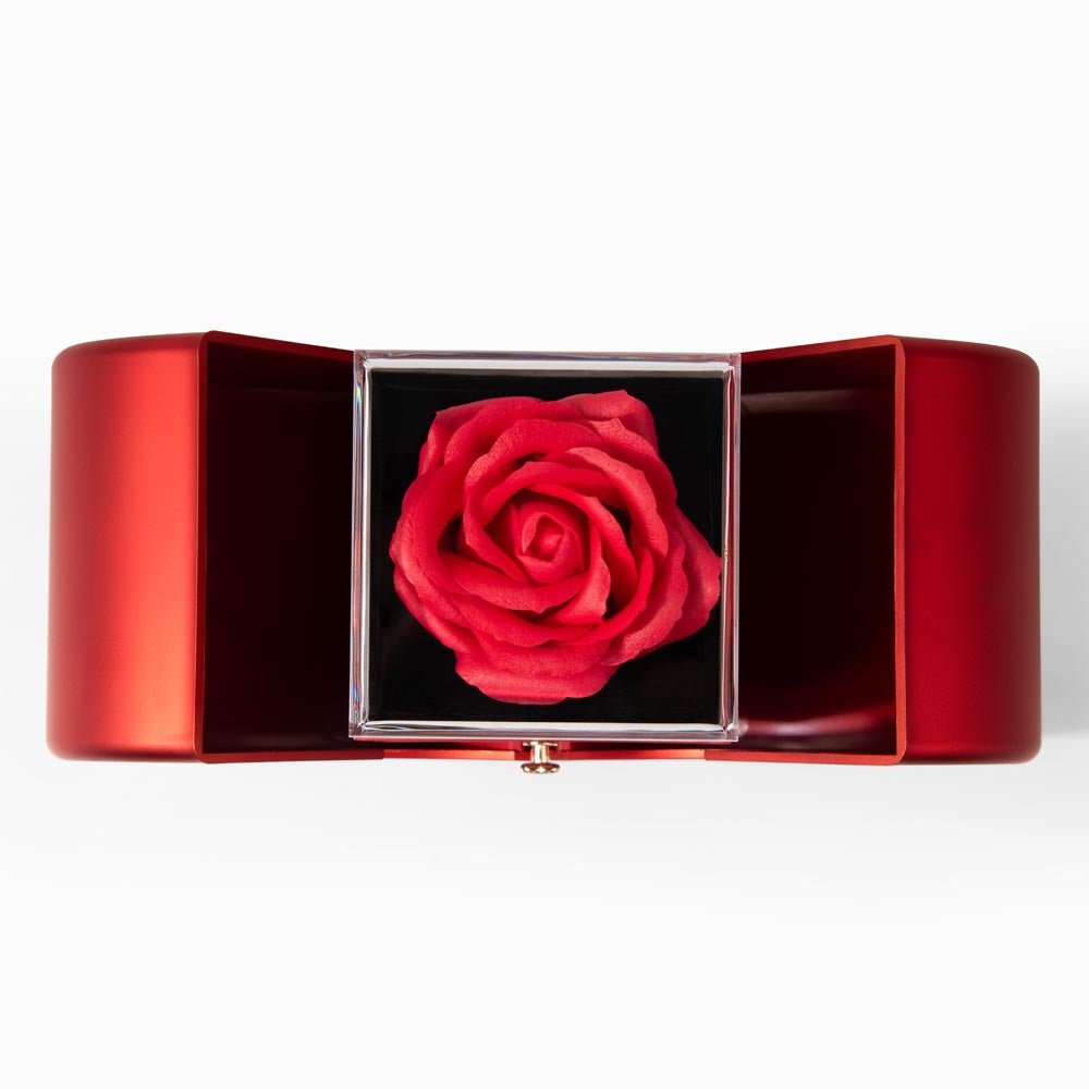 Red -Heart- Rose- Gift -Box- top -view -when- open- exposing- the- The- Red -Rose.