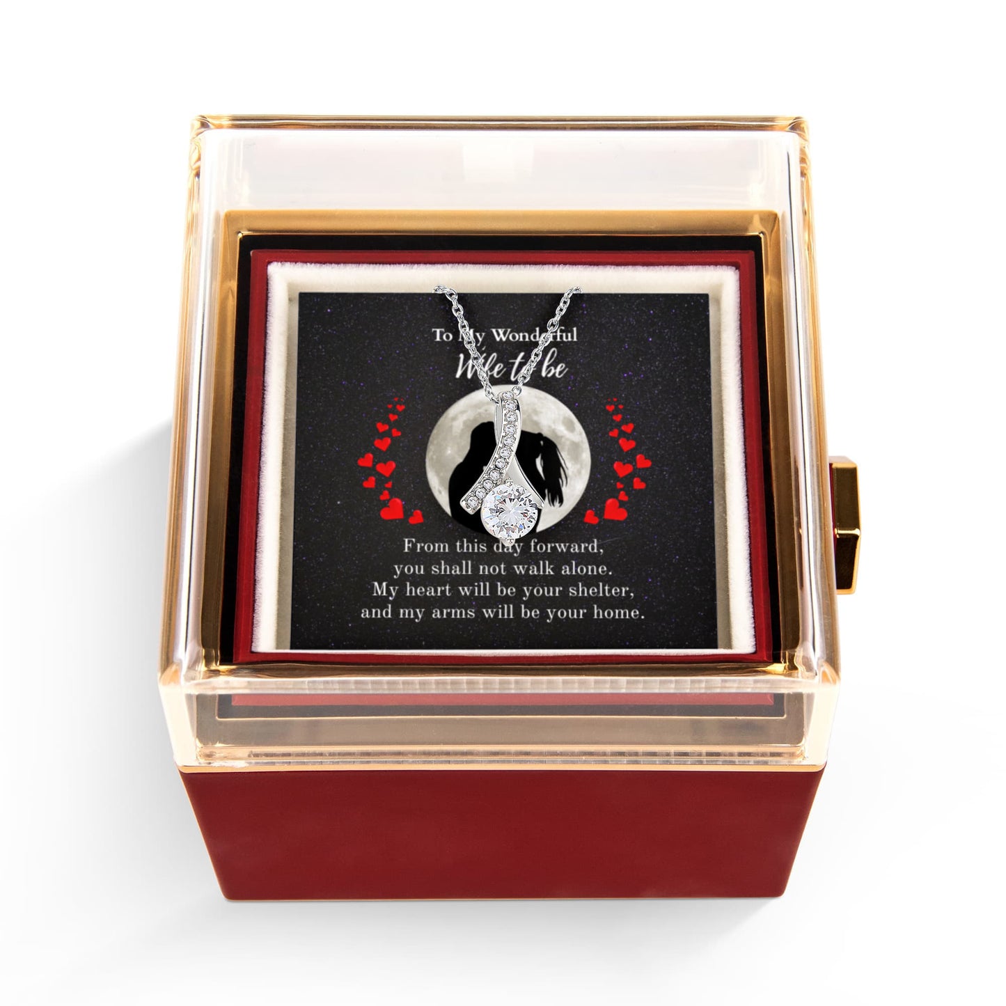 Shine On fulfillment-14K-white-gold-Alluring-Beauty-pendant-necklace-in-Rotating-Rose-Gift-Box-Wedding-Gift-for-Bride-from-Groom.
