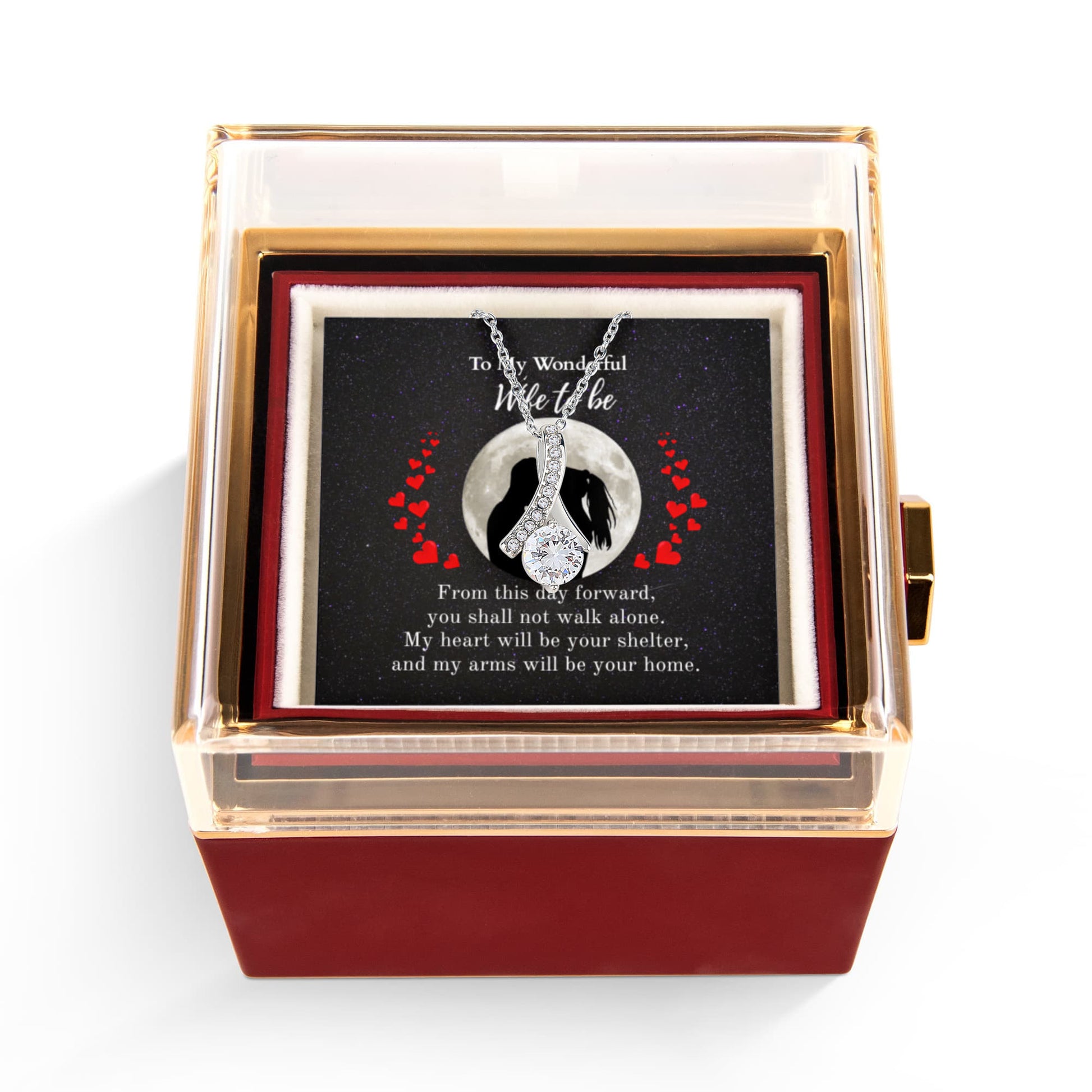 Shine On fulfillment-14K-white-gold-Alluring-Beauty-pendant-necklace-in-Rotating-Rose-Gift-Box-Wedding-Gift-for-Bride-from-Groom.
