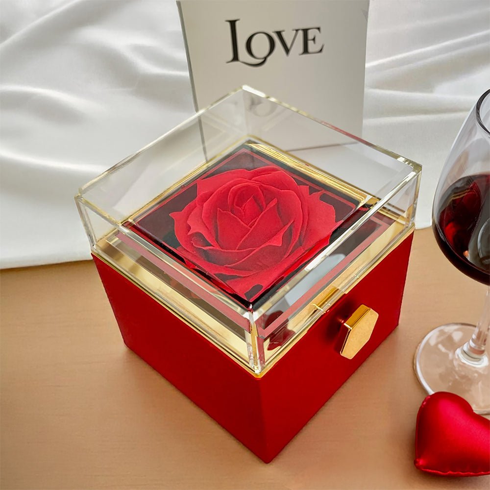 Rotating-Rose-jewelry-gift-box- with- rose-exposed.
