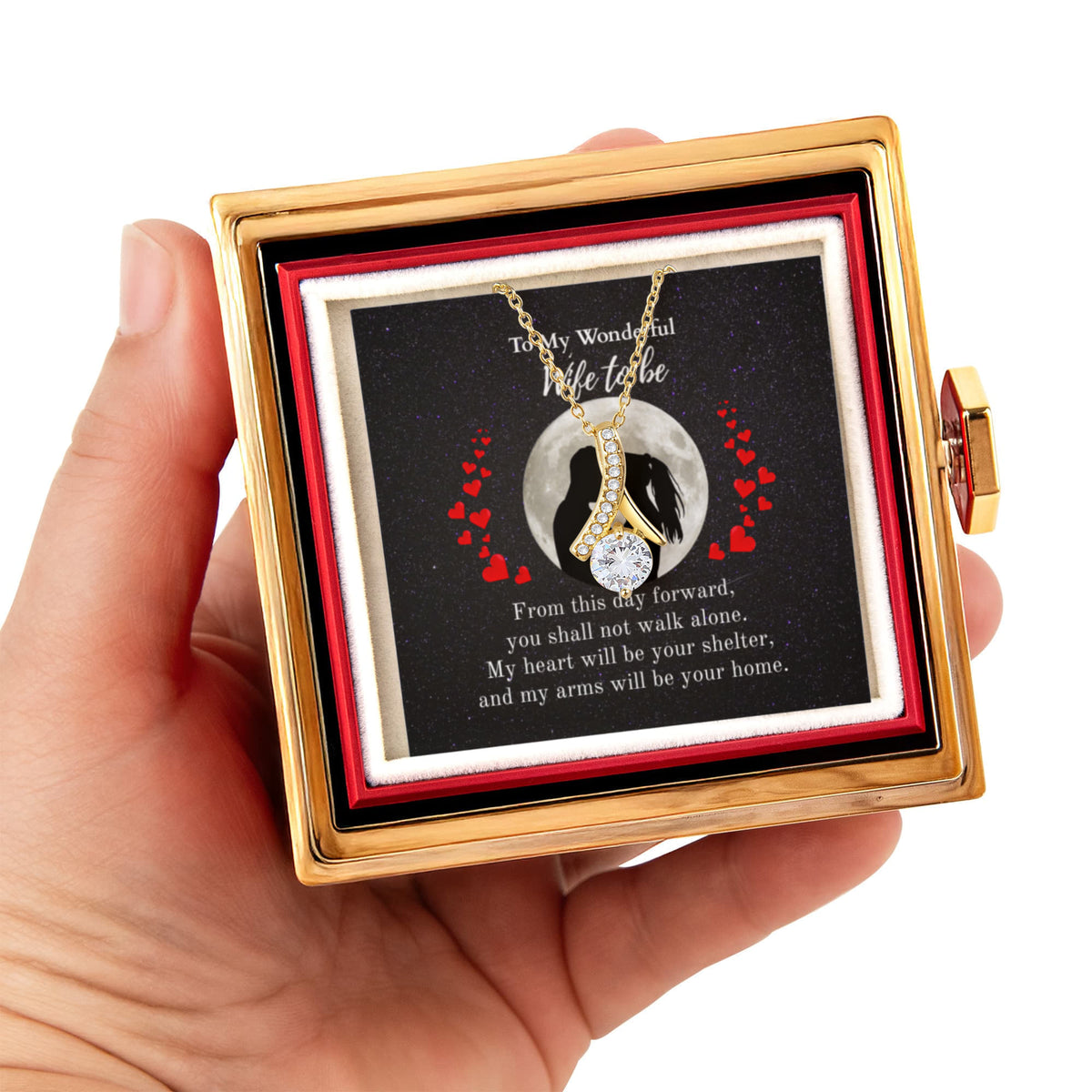 Shine On fulfillment-18K-Yellow-gold-Alluring-Beauty-pendant-necklace-in-Rotating-Rose-Gift-Box-Wedding-Gift-for-Bride-from-Groom.
