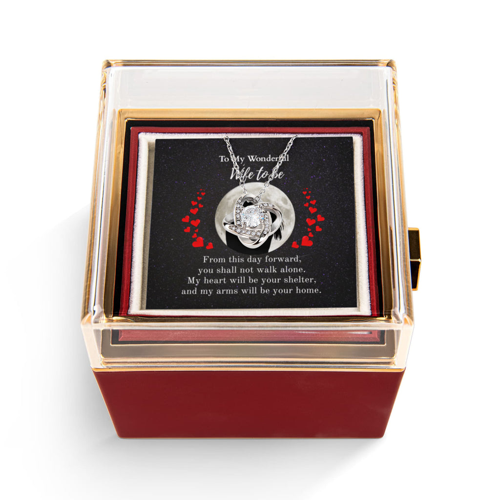 Shine On fulfillment-14K-white-gold-Love-Knot-pendant-necklace-in-Rotating-Rose-Gift-Box-Wedding-Gift-for-Bride-from-Groom.

