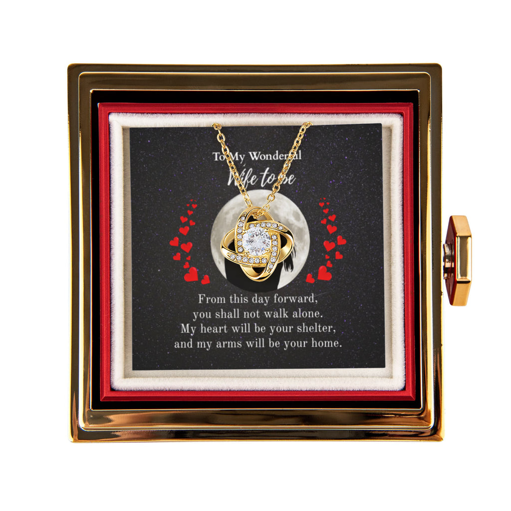 Shine On fulfillment-18K-Yellow-gold-Love-Knot-pendant-necklace-in-Rotating-Rose-Gift-Box-Wedding-Gift-for-Bride-from-Groom.
