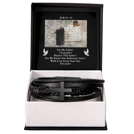 ShineOn Customizer Easter Cross Men's Leather Bracelet gift for Father From Son / Default / Standard Box Easter Bracelet, Gift for Father
