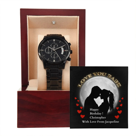 ShineOn Customizer Men's Black Chronograph Watch  Birthday Gift for Boyfriend/Husband/lover / Default / Mahogany Style Luxury Box Men's Black Chronograph Watch  Birthday Gift for Boyfriend/Husband/lover