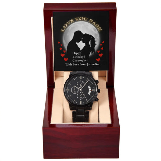ShineOn Customizer Men's Black Chronograph Watch  Birthday Gift for Boyfriend/Husband/lover / Default / Mahogany Style Luxury Box Men's Black Chronograph Watch  Birthday Gift for Boyfriend/Husband/lover