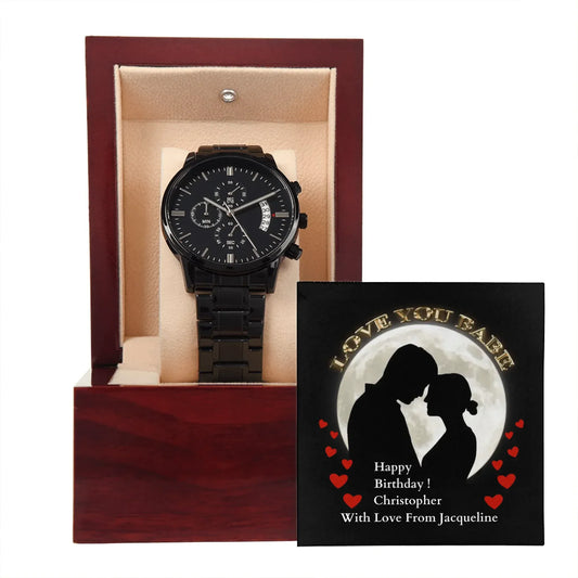 ShineOn Customizer Men's Black Chronograph Watch  Birthday Gift for Boyfriend/Lover/Husband / Default / Mahogany Style Luxury Box Men's Black Chronograph Watch  Birthday Gift for Boyfriend/Lover/Husband