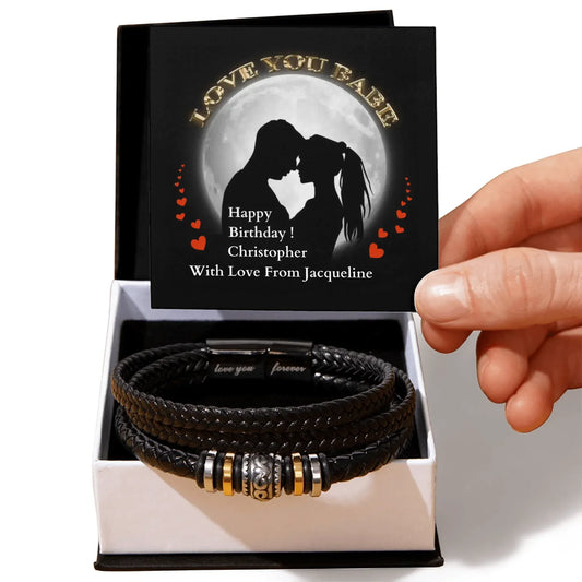 ShineOn Customizer Men's Leather bracelet Birthday gift for boyfriend/husband/Fiancé/Lover / Default / Two Tone Box Mens Leather bracelet Birthday gift for boyfriend/husband/Fiance/Lover