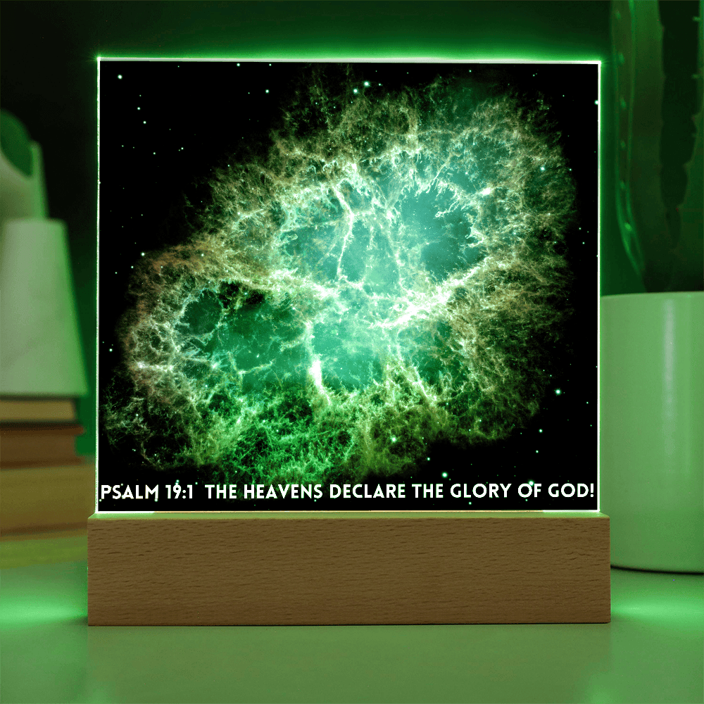 ShineOn Fulfillment Jewelry Battery Powered LED Base Scripture Art, Led lit Acrylic Plaque, of the hubble space telescope image of the Crab Nebula.