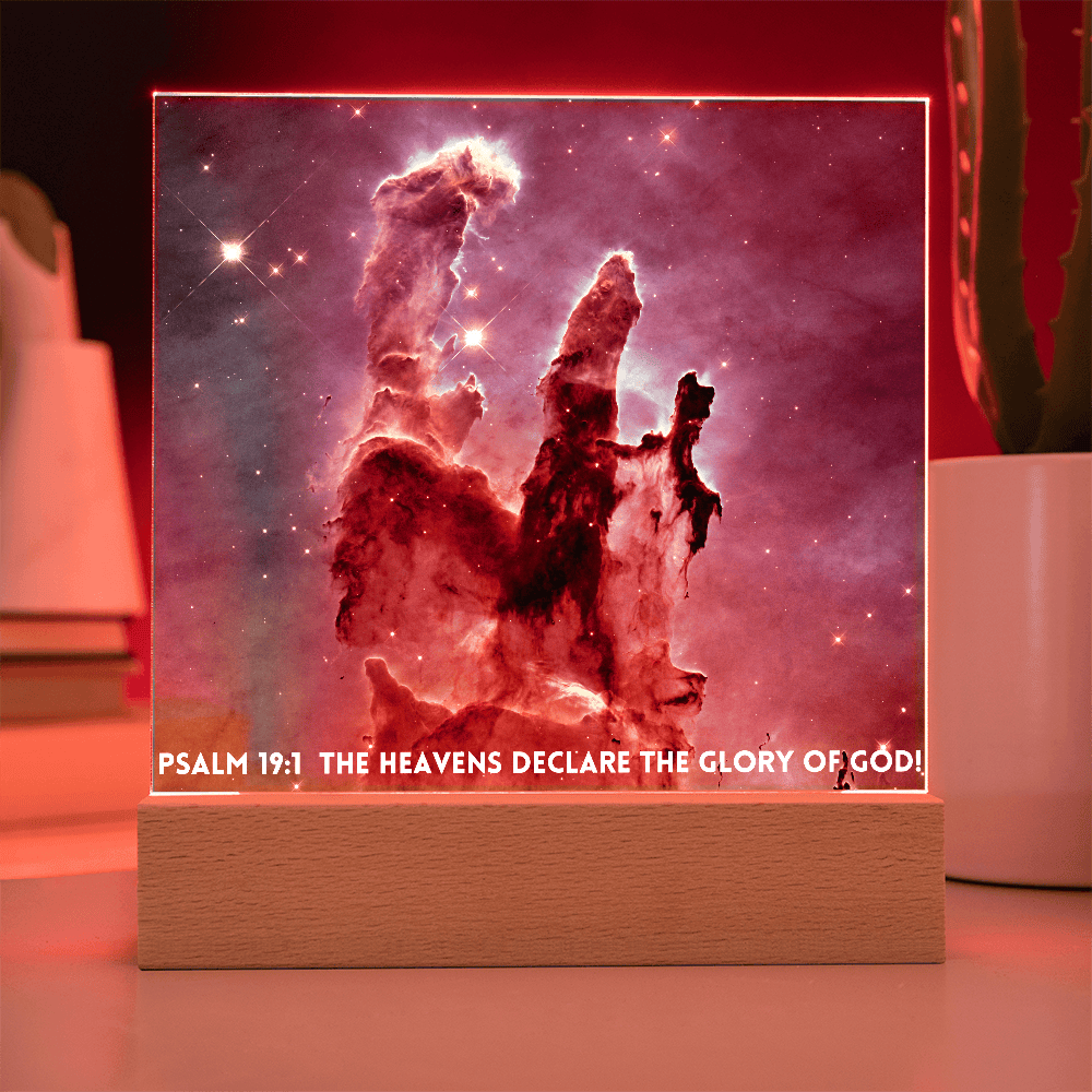 ShineOn Fulfillment Jewelry Battery Powered LED Base Scripture Art Led lit Acrylic Plaque, of the hubble space telescope image the Pillars of Creation.