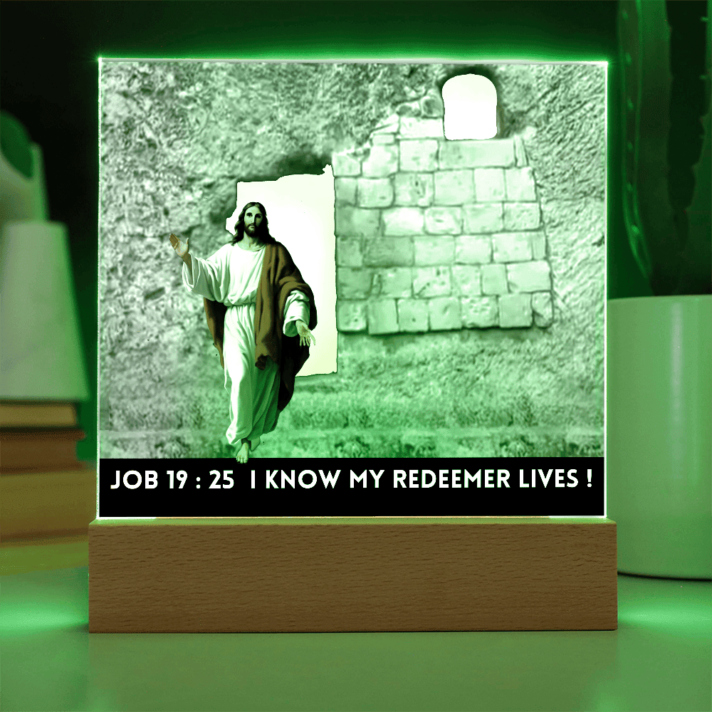 ShineOn Fulfillment Jewelry Battery Powered LED Base Scripture Art, Led lit Acrylic Plaque, of the Risen Christ Leaving the Empty Tomb In Jerusalem.