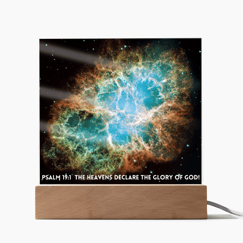 ShineOn Fulfillment Jewelry LED Corded Base Scripture Art, Led lit Acrylic Plaque, of the hubble space telescope image of the Crab Nebula.