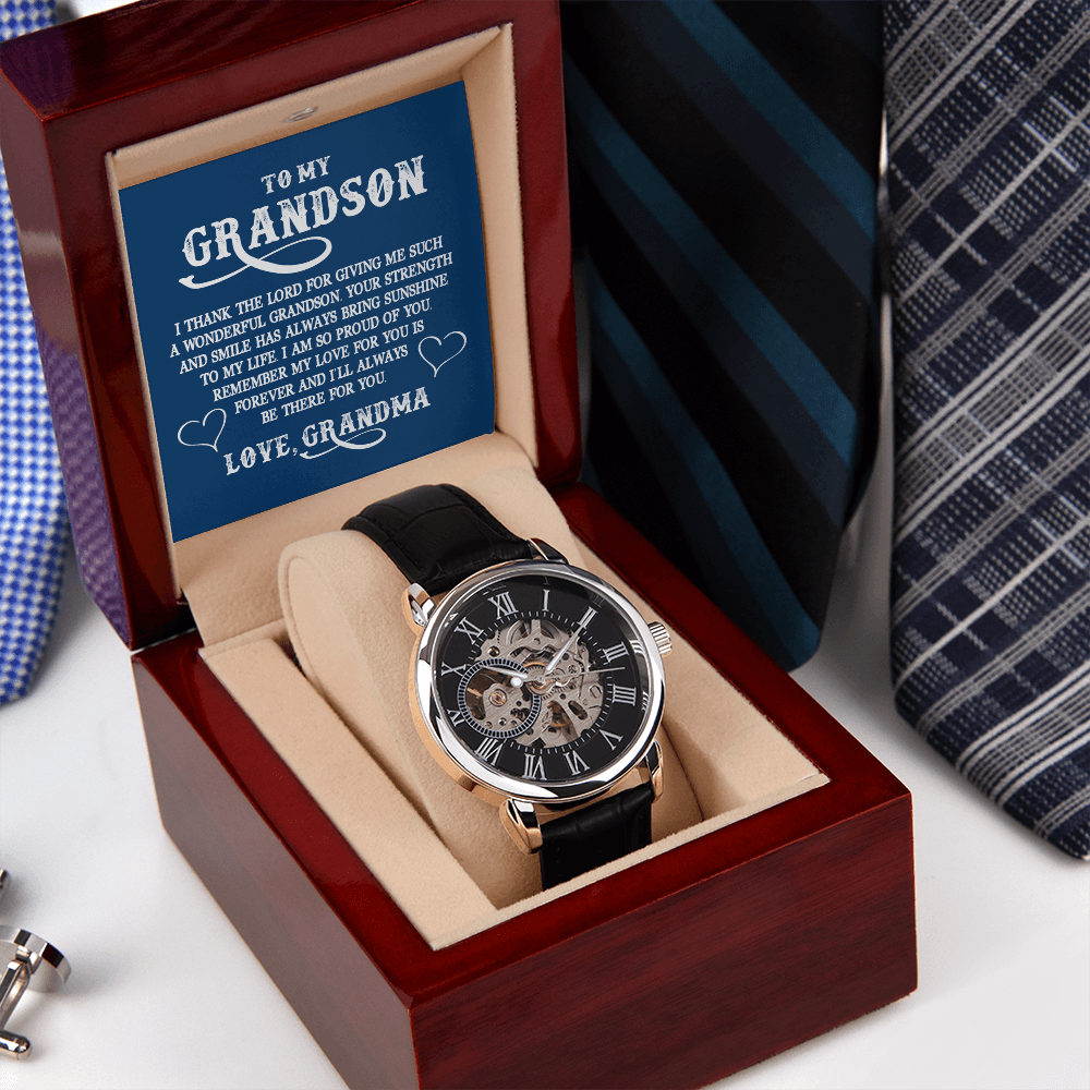 ShineOn Fulfillment Jewelry Luxury Box w/LED Openwork Watch Gift for Grand Son from Grand Ma