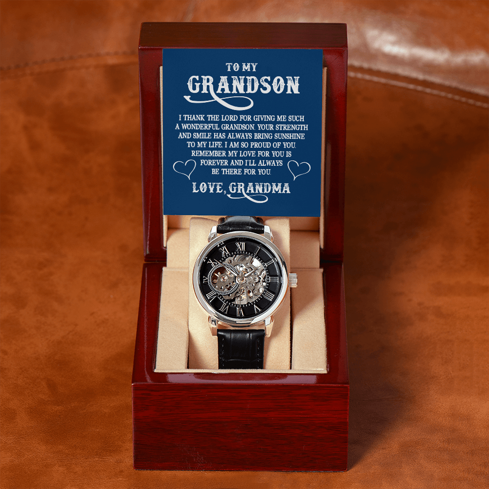 ShineOn Fulfillment Jewelry Luxury Box w/LED Openwork Watch Gift for Grand Son from Grand Ma