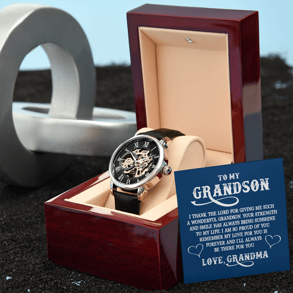 ShineOn Fulfillment Jewelry Luxury Box w/LED Openwork Watch Gift for Grand Son from Grand Ma