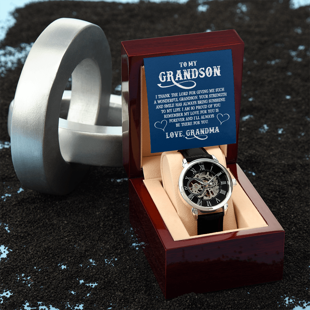 ShineOn Fulfillment Jewelry Luxury Box w/LED Openwork Watch Gift for Grand Son from Grand Ma