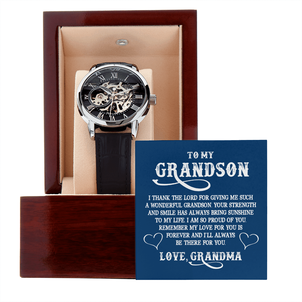 ShineOn Fulfillment Jewelry Luxury Box w/LED Openwork Watch Gift for Grand Son from Grand Ma